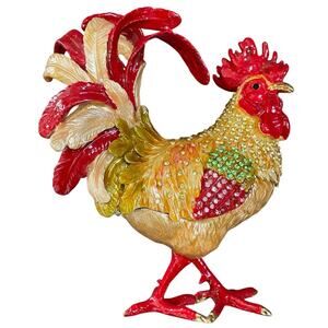 Rooster Trinket Box Metal Home Decorative Red NEW NIB